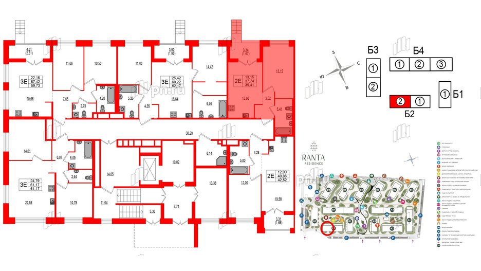 Квартира в ЖК Ranta Residence, 1 комнатная, 39.41 м², 1 этаж