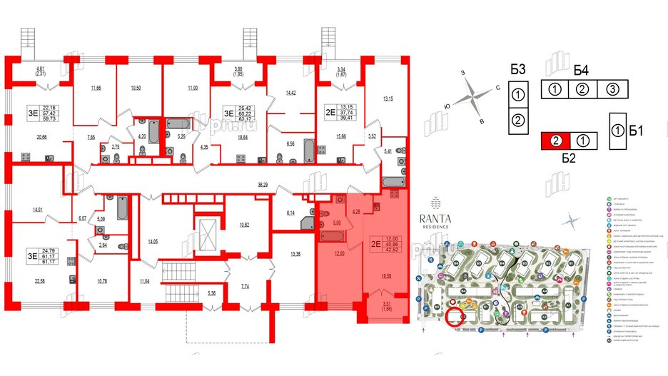 Квартира в ЖК Ranta Residence, 1 комнатная, 42.52 м², 1 этаж