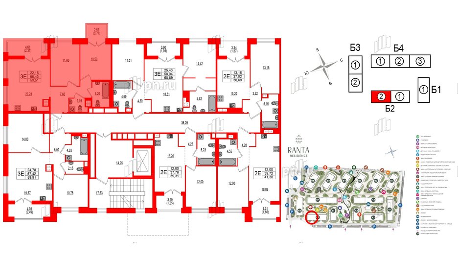 Квартира в ЖК Ranta Residence, 2 комнатная, 59.51 м², 2 этаж