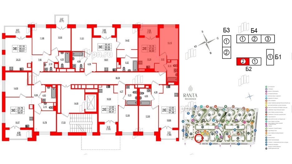 Квартира в ЖК Ranta Residence, 1 комнатная, 38.69 м², 2 этаж