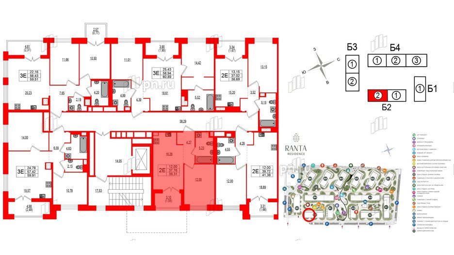 Квартира в ЖК Ranta Residence, 1 комнатная, 39.31 м², 2 этаж