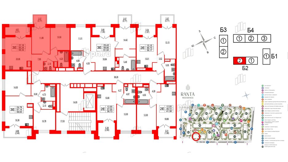 Квартира в ЖК Ranta Residence, 2 комнатная, 59.34 м², 3 этаж