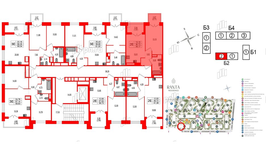 Квартира в ЖК Ranta Residence, 1 комнатная, 39.17 м², 3 этаж