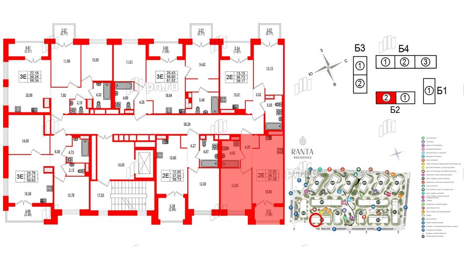 Квартира в ЖК Ranta Residence, 1 комнатная, 41.38 м², 3 этаж