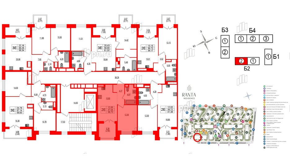 Квартира в ЖК Ranta Residence, 1 комнатная, 39.73 м², 3 этаж