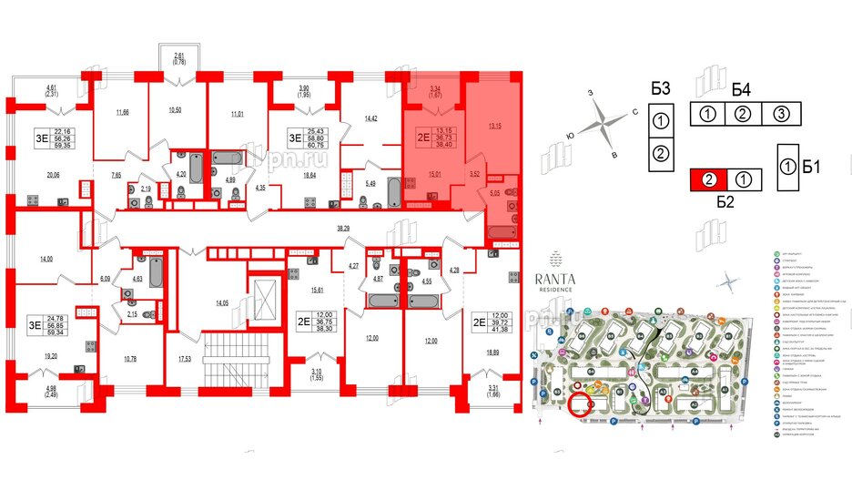 Квартира в ЖК Ranta Residence, 1 комнатная, 38.4 м², 4 этаж