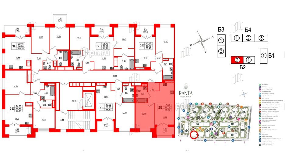 Квартира в ЖК Ranta Residence, 1 комнатная, 41.38 м², 4 этаж