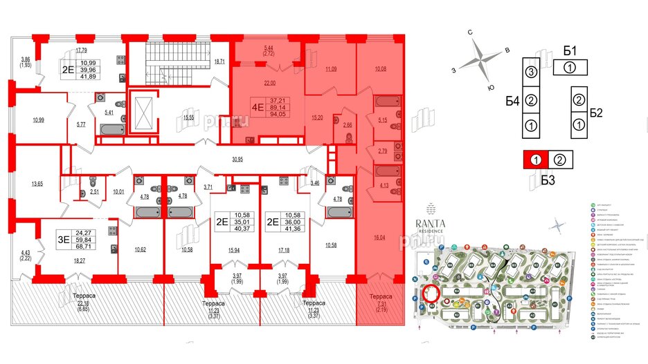 Квартира в ЖК Ranta Residence, 3 комнатная, 94.05 м², 2 этаж