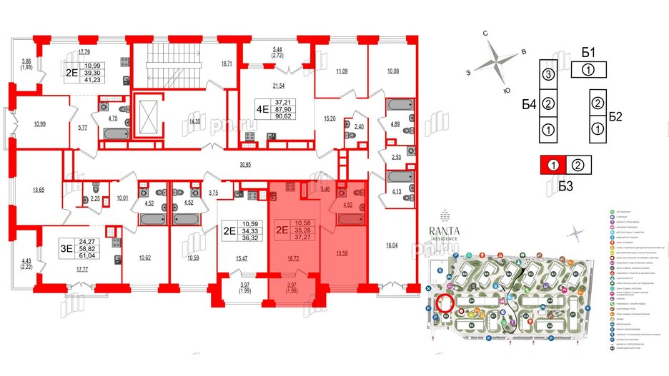 Квартира в ЖК Ranta Residence, 1 комнатная, 37.27 м², 4 этаж