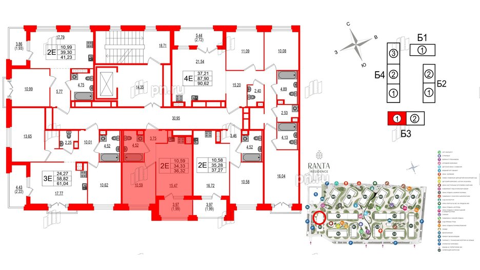 Квартира в ЖК Ranta Residence, 1 комнатная, 36.32 м², 4 этаж