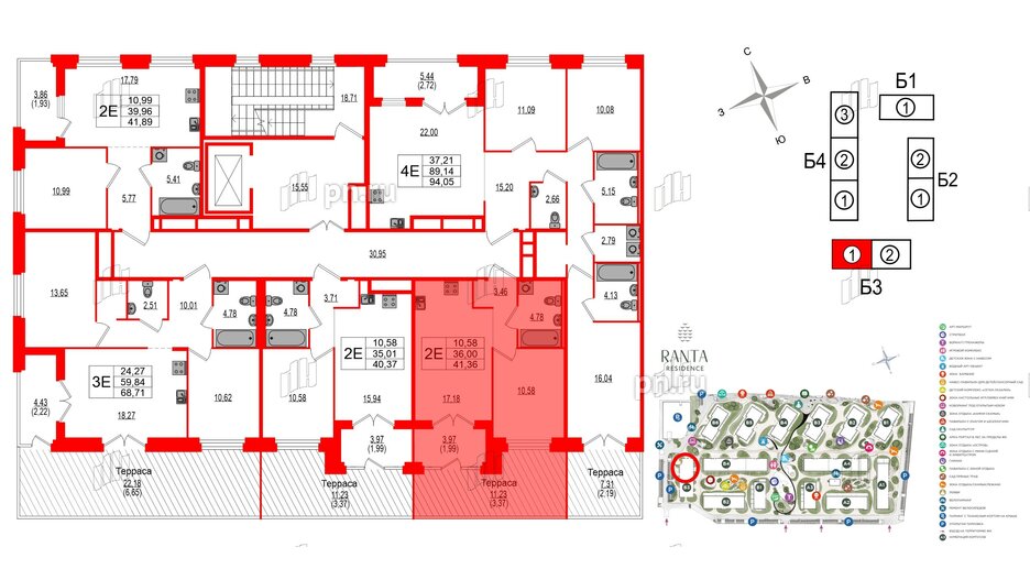 Квартира в ЖК Ranta Residence, 1 комнатная, 41.36 м², 2 этаж