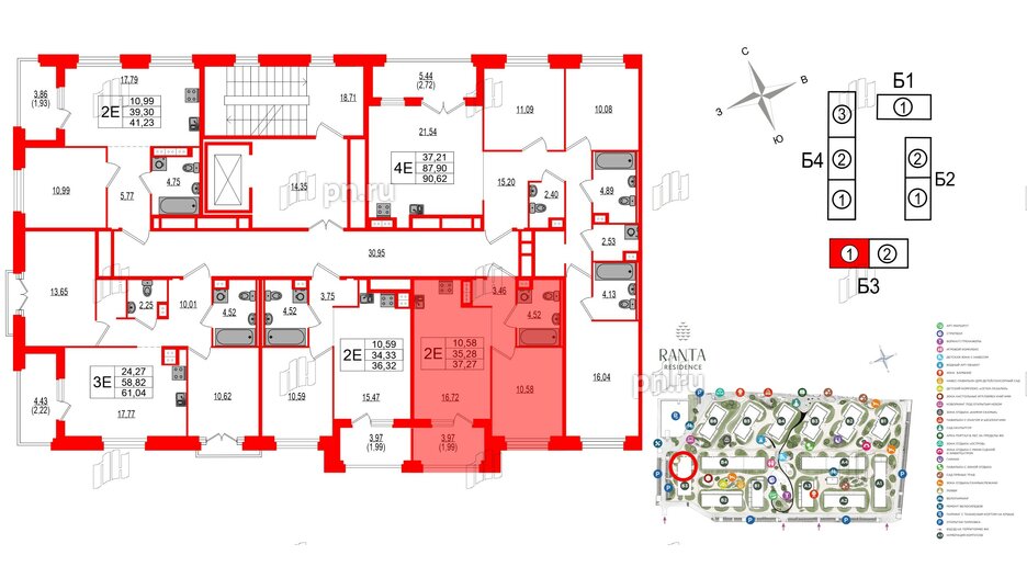 Квартира в ЖК Ranta Residence, 1 комнатная, 37.27 м², 3 этаж