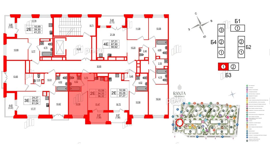 Квартира в ЖК Ranta Residence, 1 комнатная, 36.32 м², 3 этаж