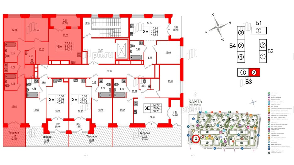 Квартира в ЖК Ranta Residence, 3 комнатная, 94.05 м², 2 этаж