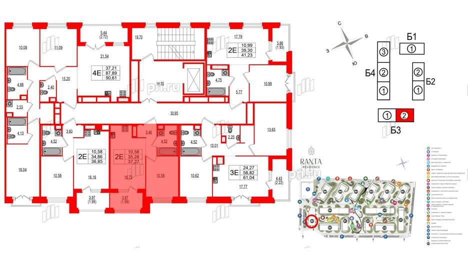 Квартира в ЖК Ranta Residence, 1 комнатная, 37.27 м², 3 этаж