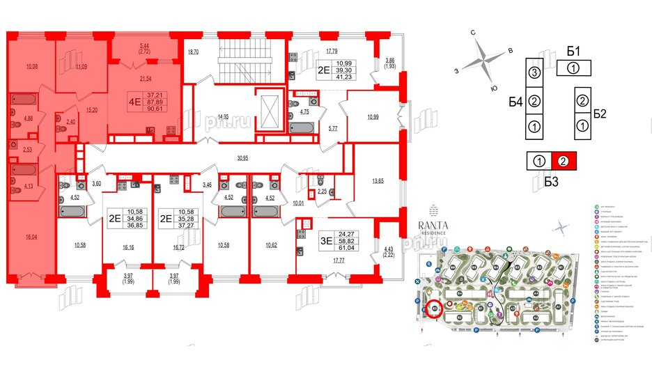 Квартира в ЖК Ranta Residence, 3 комнатная, 90.61 м², 3 этаж