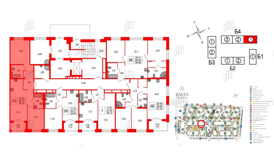 Квартира в ЖК Ranta Residence, 2 комнатная, 68.58 м², 1 этаж