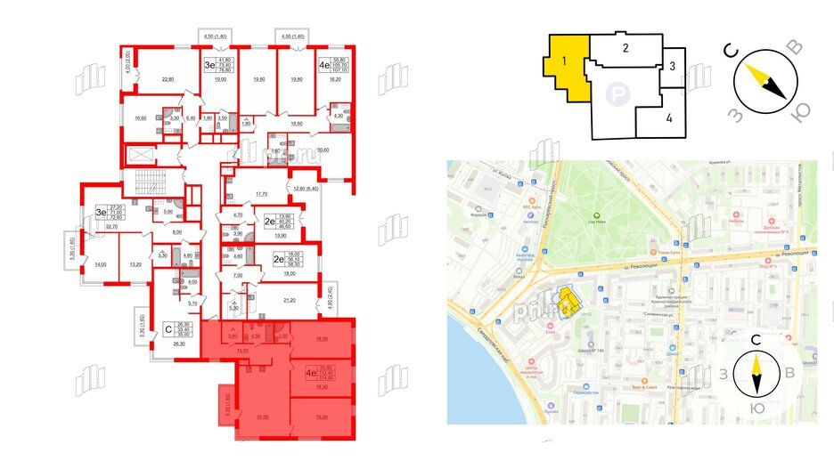 Квартира в ЖК Upoint на Пискарёвском, 3 комнатная, 114 м², 3 этаж