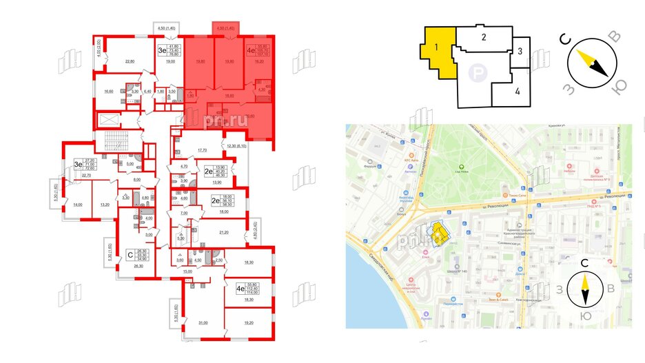 Квартира в ЖК Upoint на Пискарёвском, 3 комнатная, 107.1 м², 5 этаж