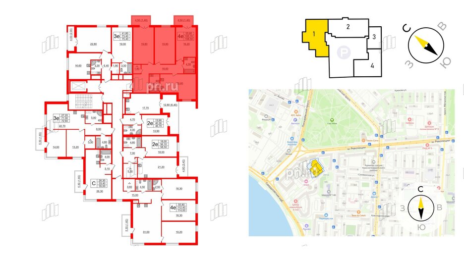 Квартира в ЖК Upoint на Пискарёвском, 3 комнатная, 108.5 м², 6 этаж