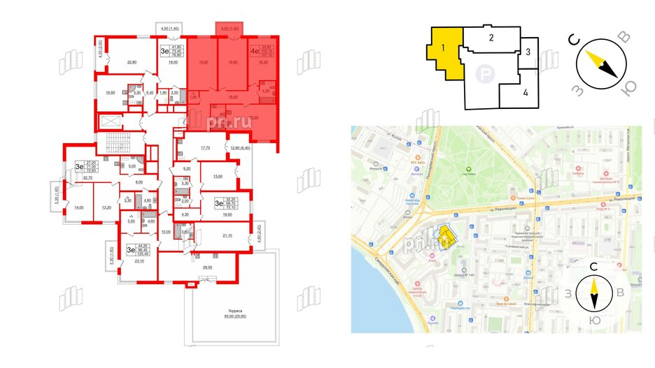 Квартира в ЖК Upoint на Пискарёвском, 3 комнатная, 107.1 м², 7 этаж