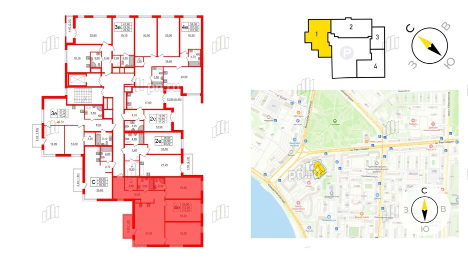 Квартира в ЖК Upoint на Пискарёвском, 3 комнатная, 114.5 м², 2 этаж