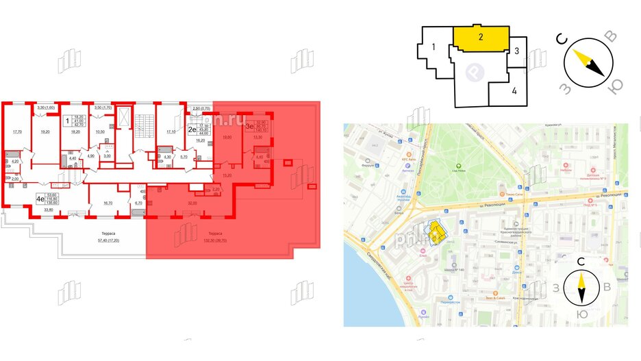 Квартира в ЖК Upoint на Пискарёвском, 2 комнатная, 140.1 м², 9 этаж