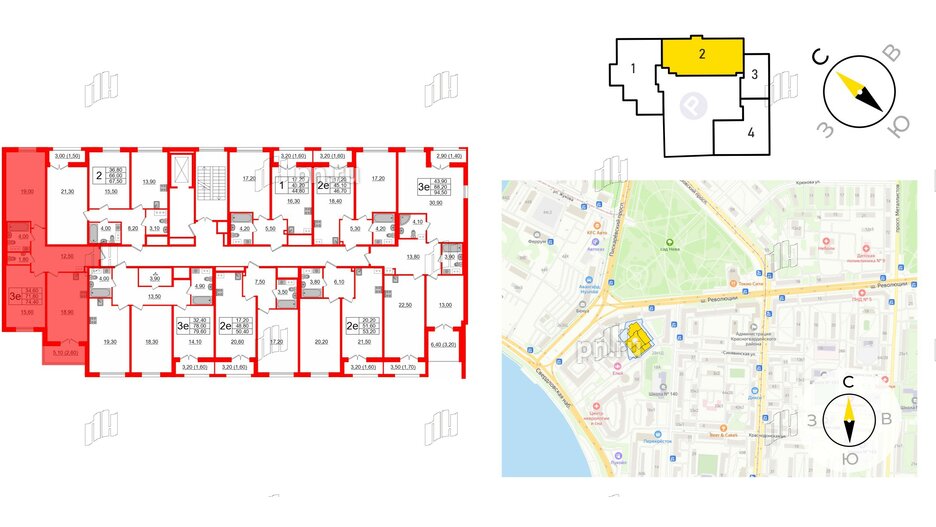 Квартира в ЖК Upoint на Пискарёвском, 2 комнатная, 74.4 м², 7 этаж