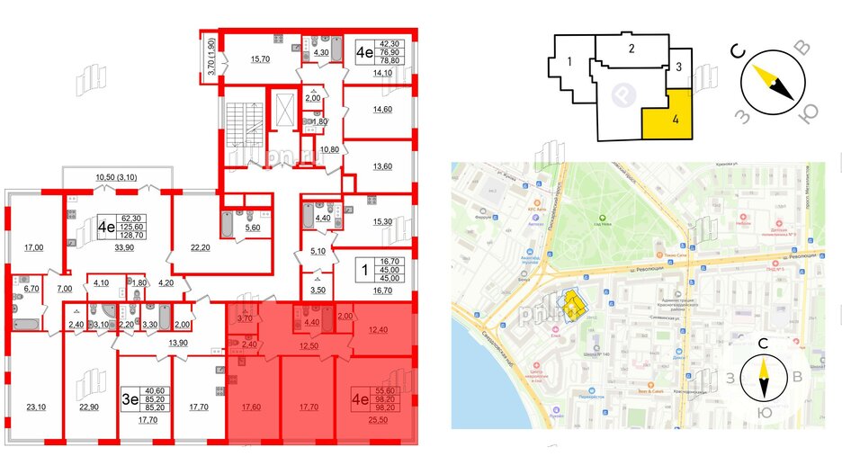 Квартира в ЖК Upoint на Пискарёвском, 3 комнатная, 98.2 м², 2 этаж