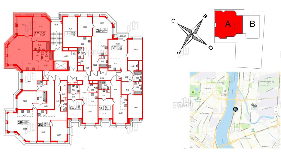 Квартира в ЖК Акцент, 2 комнатная, 87 м², 5 этаж