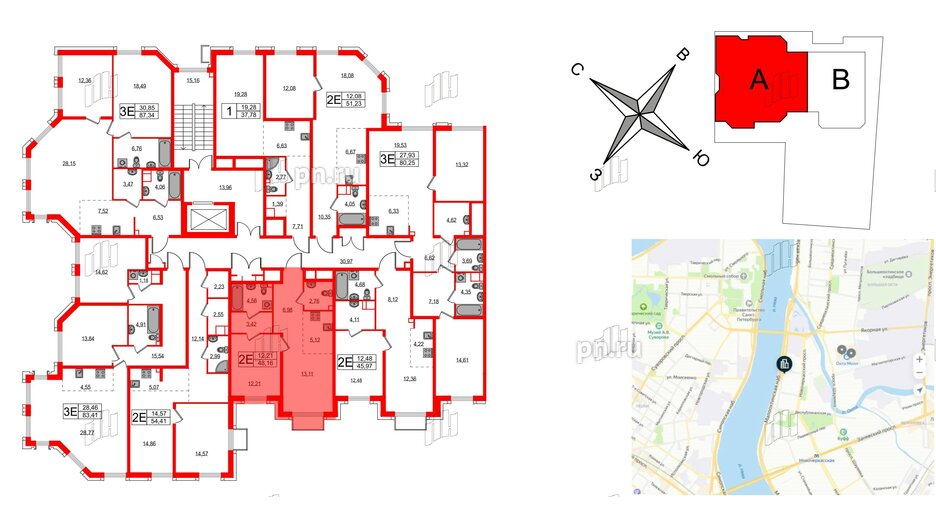 Квартира в ЖК Акцент, 1 комнатная, 48.2 м², 8 этаж