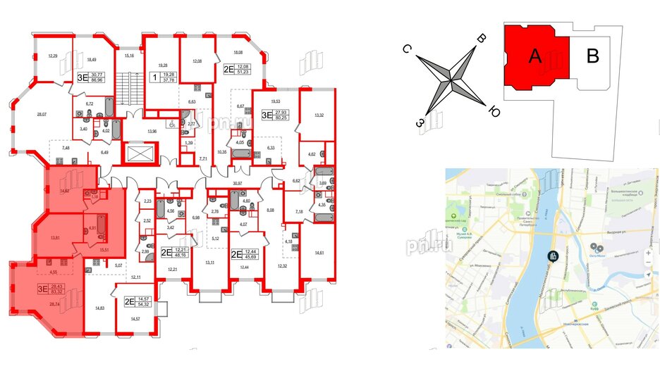 Квартира в ЖК Акцент, 2 комнатная, 83 м², 4 этаж