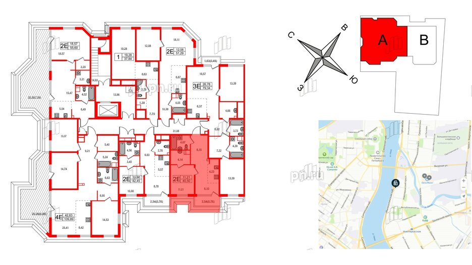 Квартира в ЖК Акцент, 1 комнатная, 40.7 м², 9 этаж