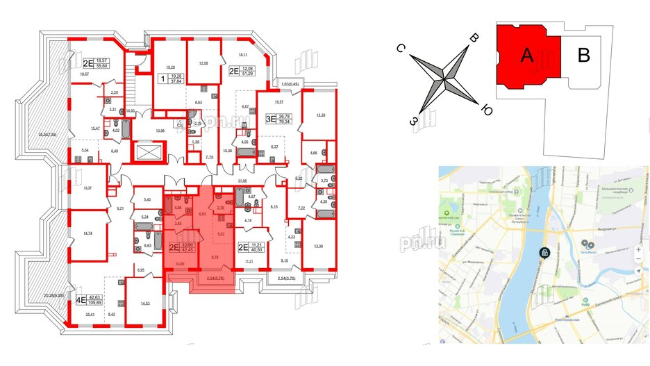 Квартира в ЖК Акцент, 1 комнатная, 42.9 м², 9 этаж