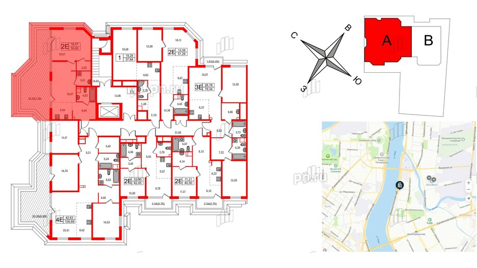 Квартира в ЖК Акцент, 1 комнатная, 62.7 м², 9 этаж