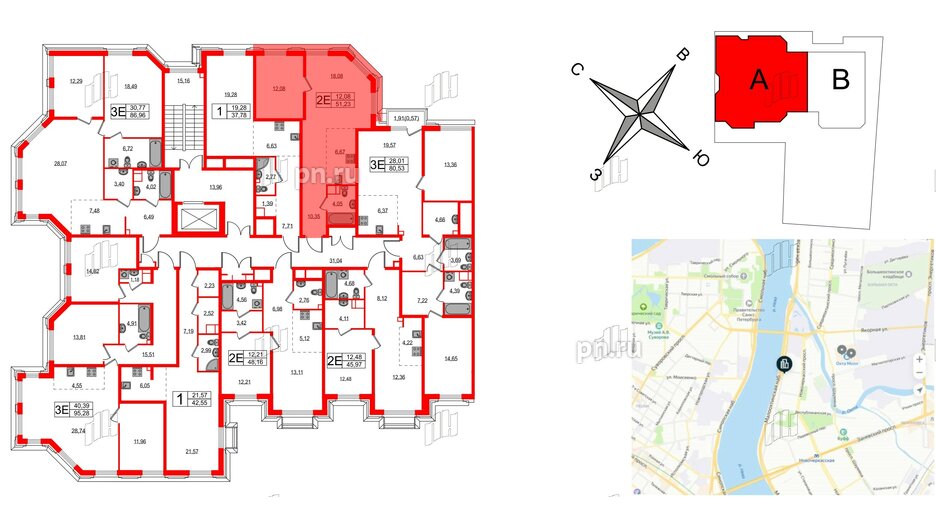 Квартира в ЖК Акцент, 1 комнатная, 50.9 м², 7 этаж