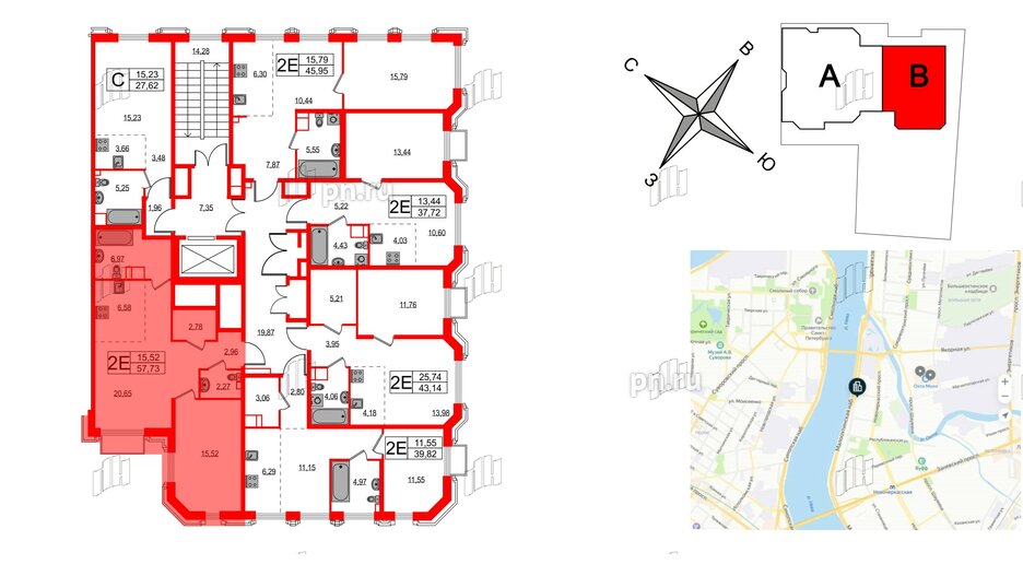 Квартира в ЖК Акцент, 1 комнатная, 57.2 м², 6 этаж