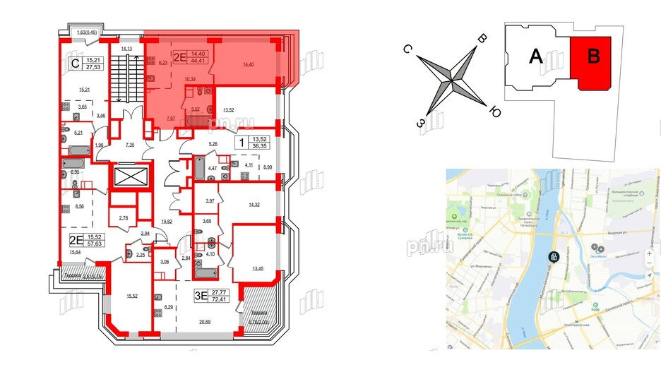 Квартира в ЖК Акцент, 1 комнатная, 44 м², 9 этаж