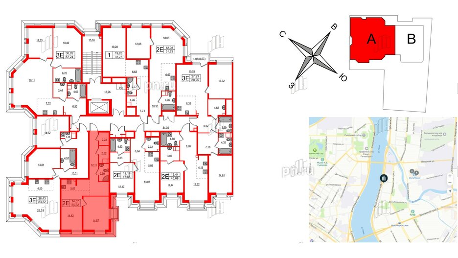 Квартира в ЖК Акцент, 1 комнатная, 54 м², 5 этаж