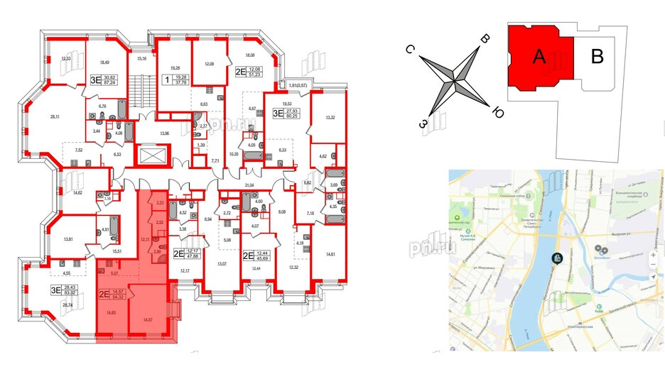 Квартира в ЖК Акцент, 1 комнатная, 54 м², 7 этаж