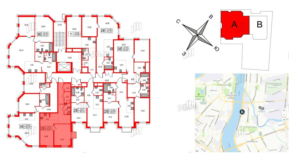 Квартира в ЖК Акцент, 1 комнатная, 54.1 м², 8 этаж