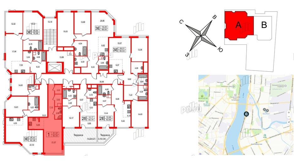 Квартира в ЖК Акцент, студия, 42.4 м², 2 этаж