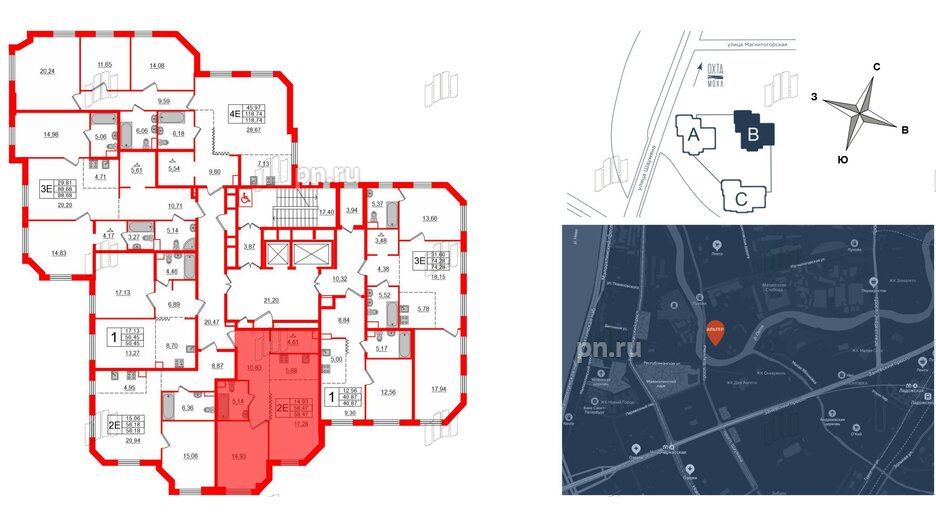 Квартира в ЖК Альтер, 1 комнатная, 58.47 м², 3 этаж