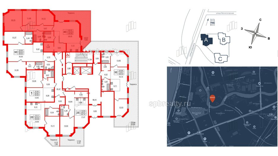 Квартира в ЖК Альтер, 3 комнатная, 129.4 м², 2 этаж