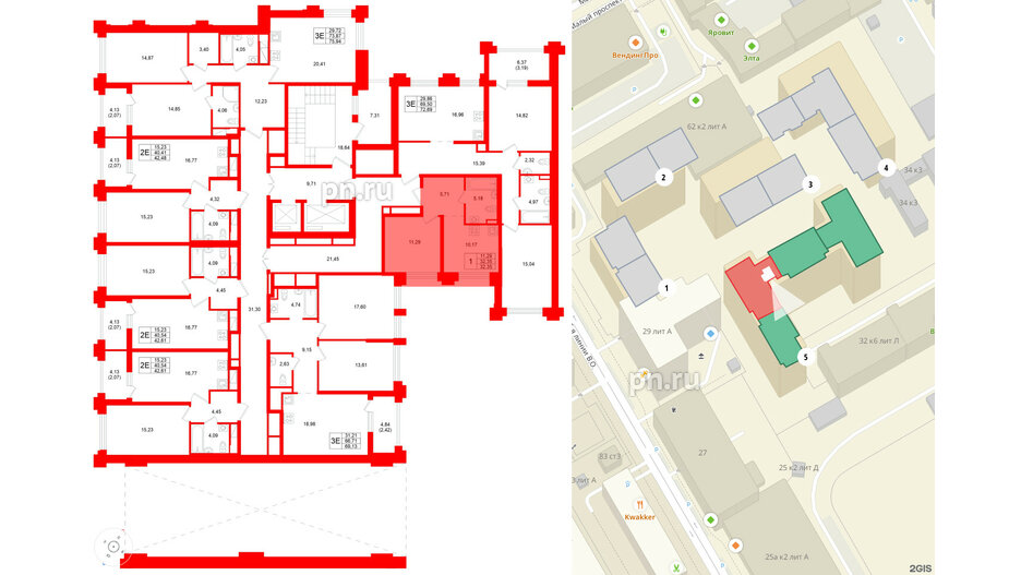 Квартира в ЖК Ассамблея, 1 комнатная, 42.48 м², 2 этаж