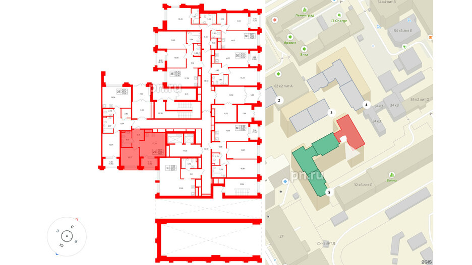 Квартира в ЖК Ассамблея, 2 комнатная, 67.55 м², 1 этаж