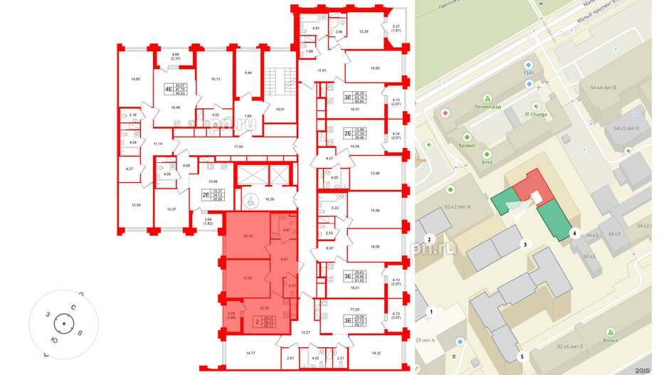Квартира в ЖК Ассамблея, 2 комнатная, 66.84 м², 11 этаж