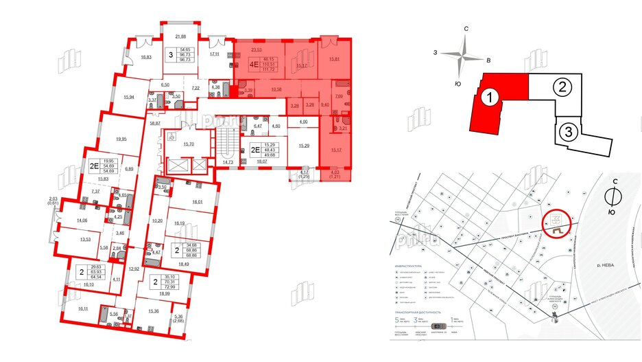 Квартира в ЖК Бакунина 33 ЖК, 3 комнатная, 111.72 м², 6 этаж