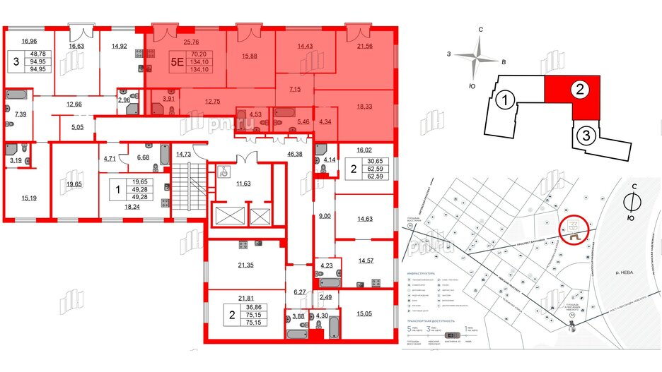 Квартира в ЖК Бакунина 33 ЖК, 4 комнатная, 134.1 м², 2 этаж