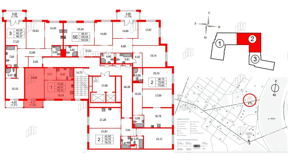 Квартира в ЖК Бакунина 33 ЖК, 1 комнатная, 50.32 м², 7 этаж